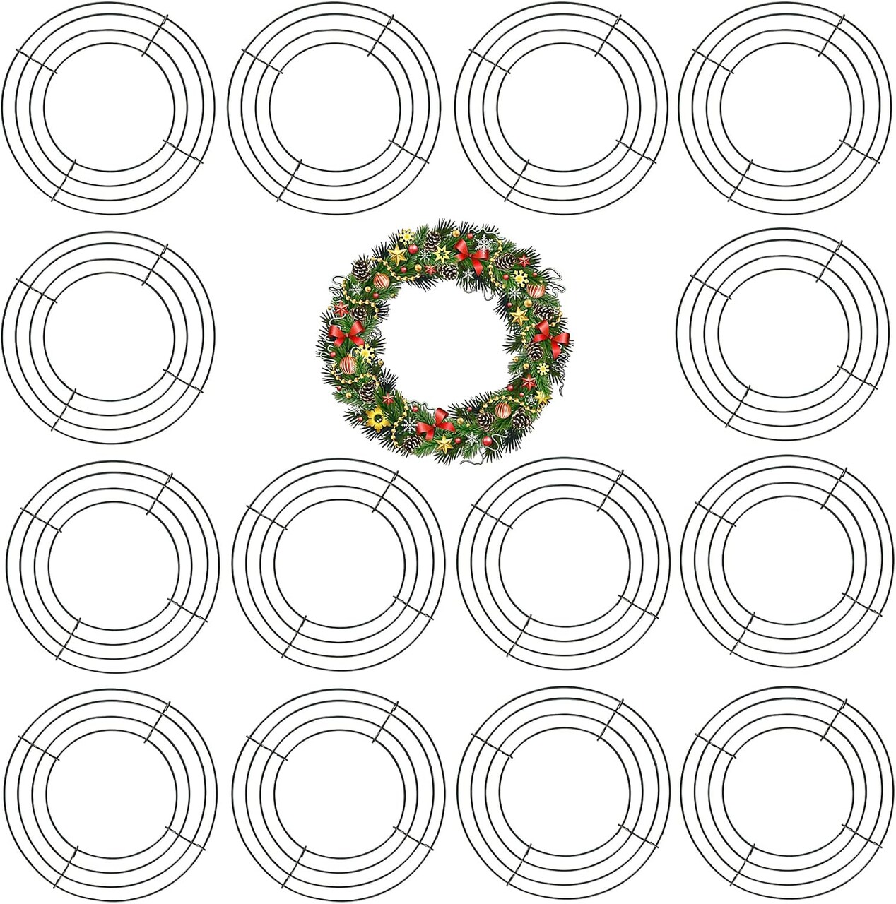 15 Pack 10 Inches Round Wire Wreath Frames, Green Metal Floral Wreath Frame, Wire Wreath Rings for Christmas New Year Party Home Decor DIY Crafts Supplies